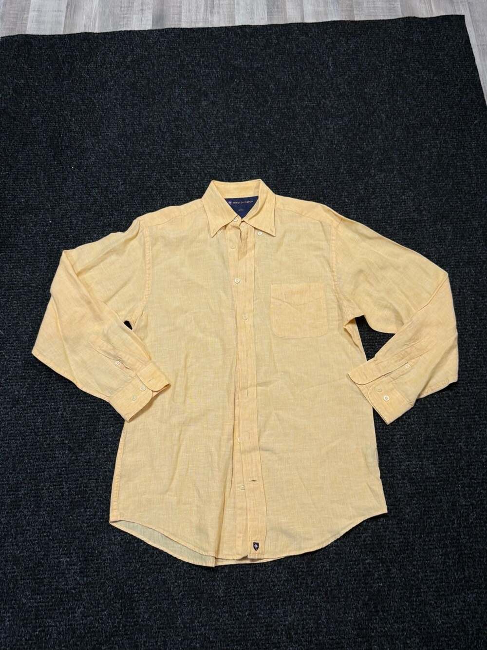 Henry Jacobson Mens Small Long Sleeve Resort Preppy Yellow Button Down 100% Line